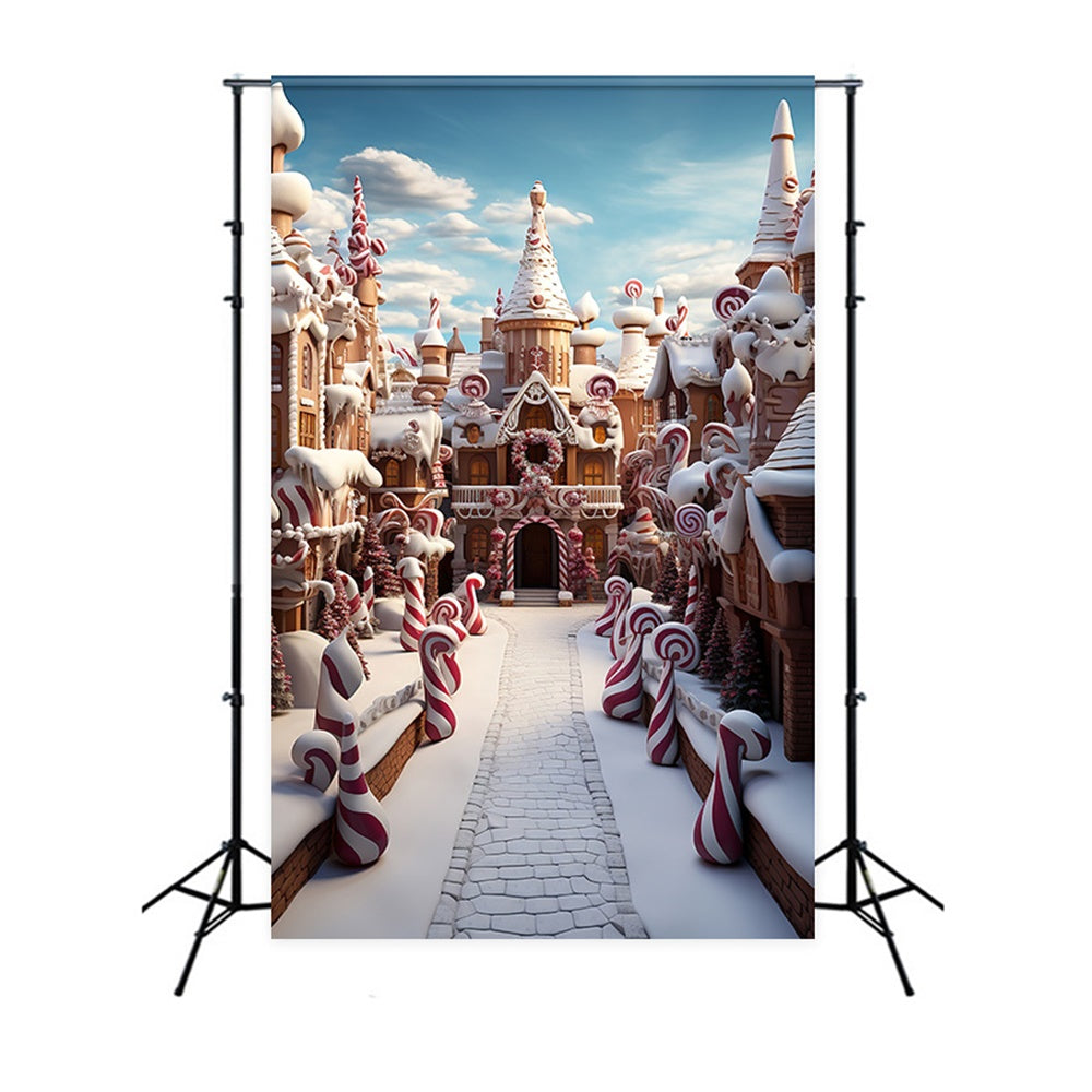 Christmas Gingerbread House Town Snow Backdrop UK RR7-802