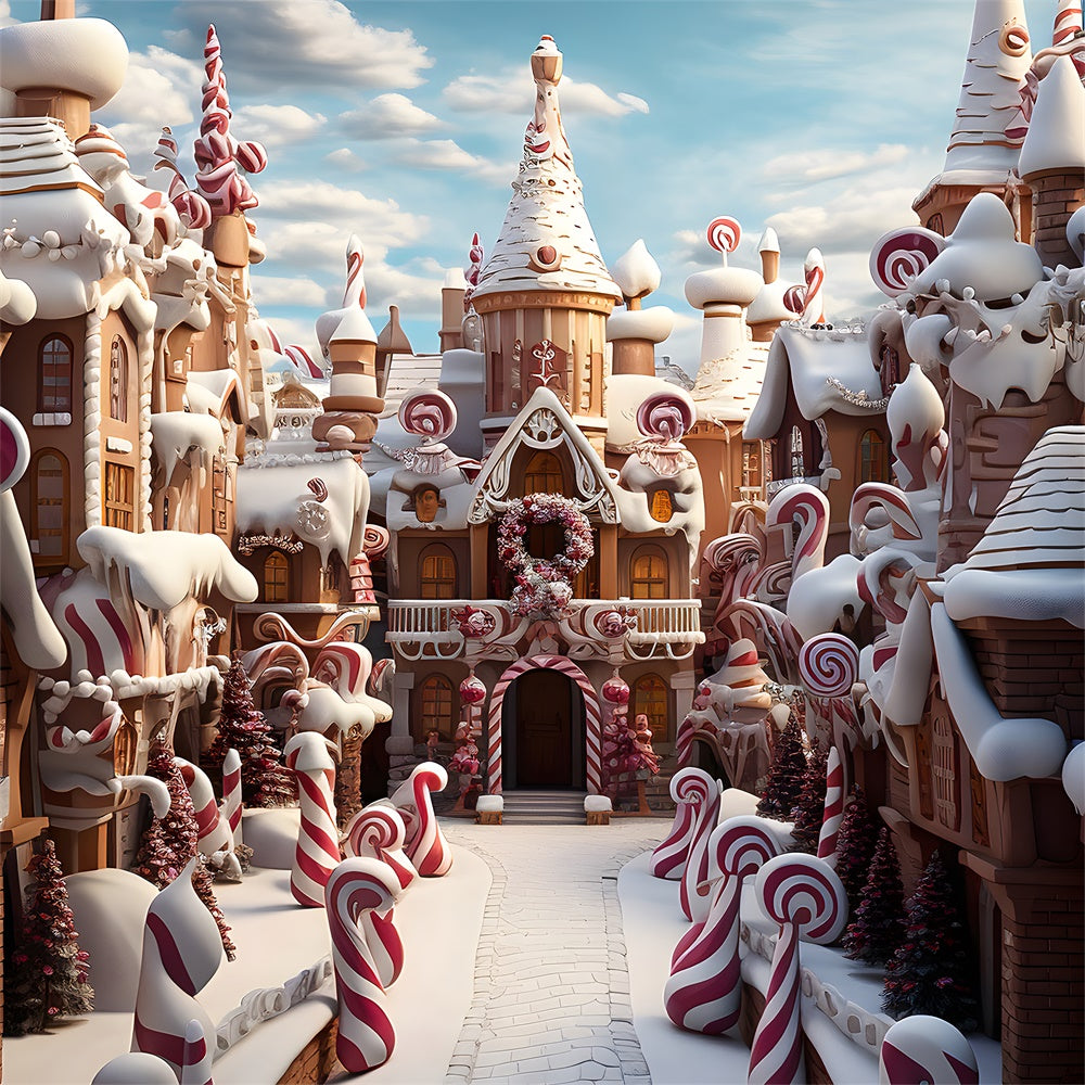 Christmas Gingerbread House Town Snow Backdrop UK RR7-802