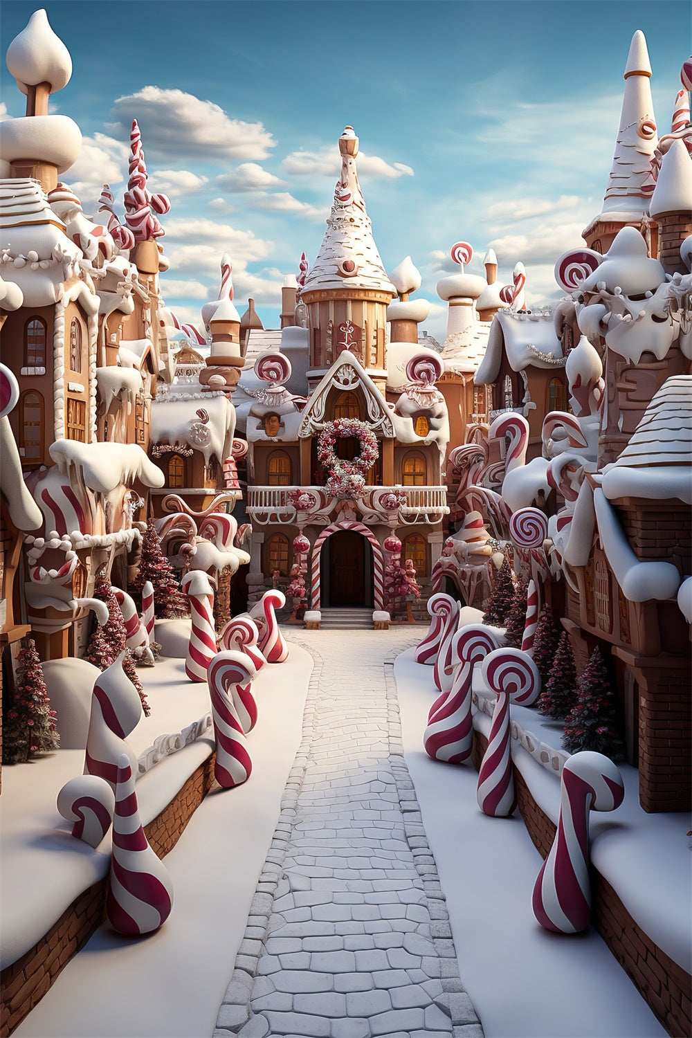 Christmas Gingerbread House Town Snow Backdrop UK RR7-802