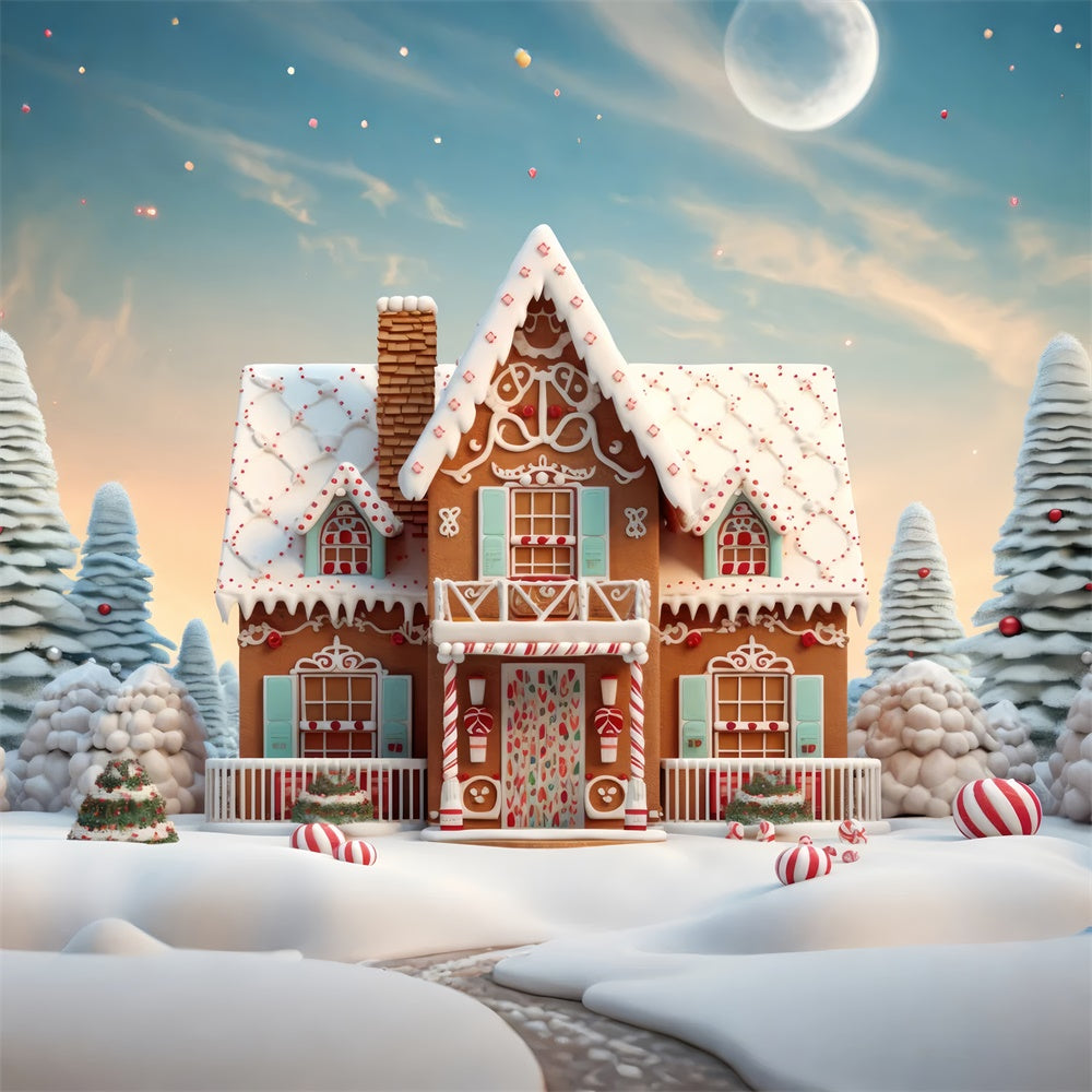 Snow Christmas Tree Gingerbread House Backdrop UK RR7-806