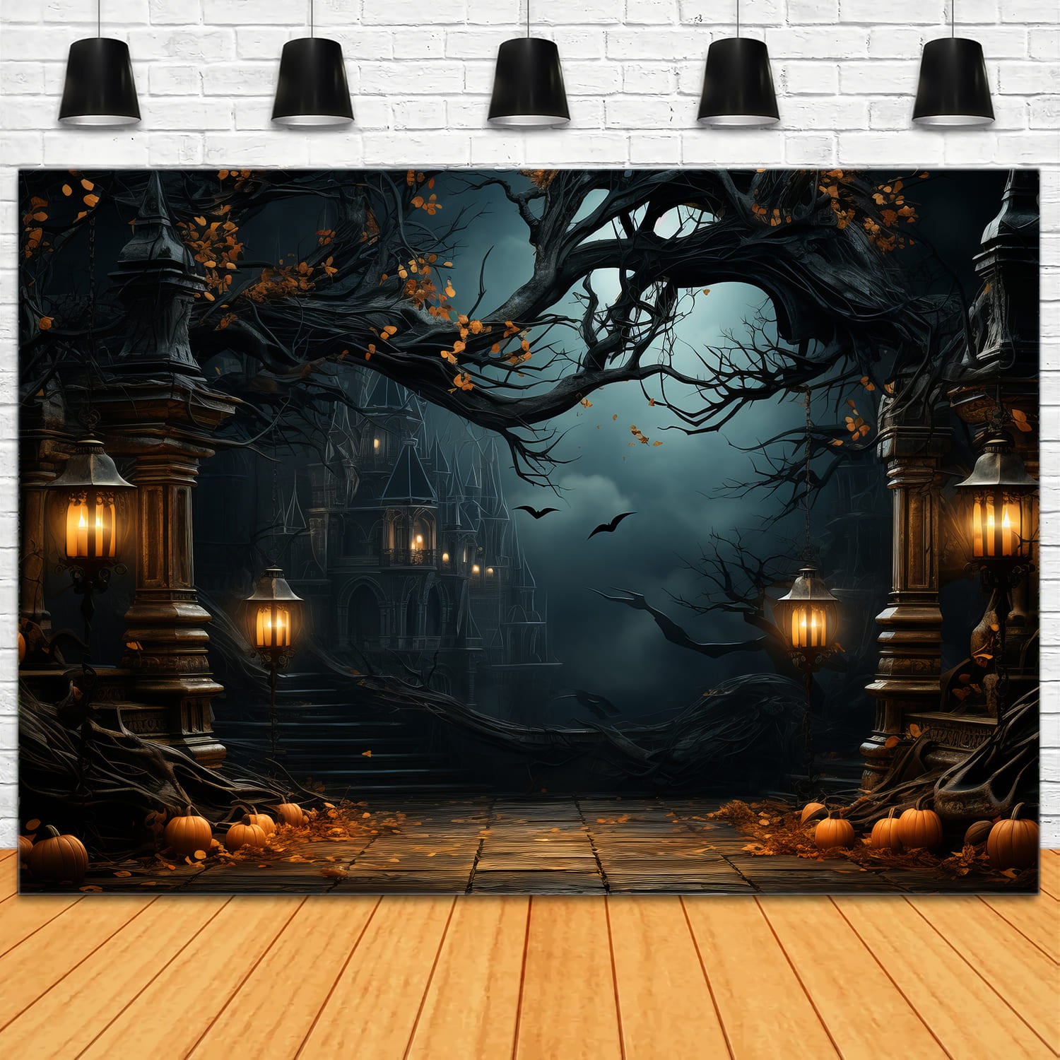 Spooky Halloween Forest Pumpkins  Backdrop UK RR7-81