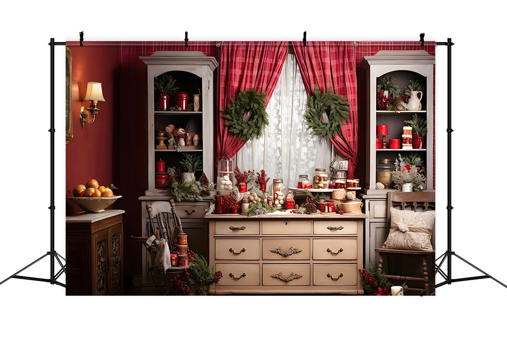 Christmas Kitchen Wreath Photography Backdrop UK RR7-810