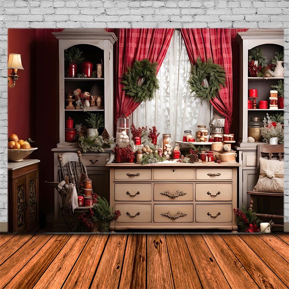 Christmas Kitchen Wreath Photography Backdrop UK RR7-810