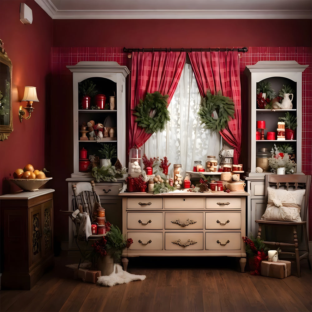 Christmas Kitchen Wreath Photography Backdrop UK RR7-810