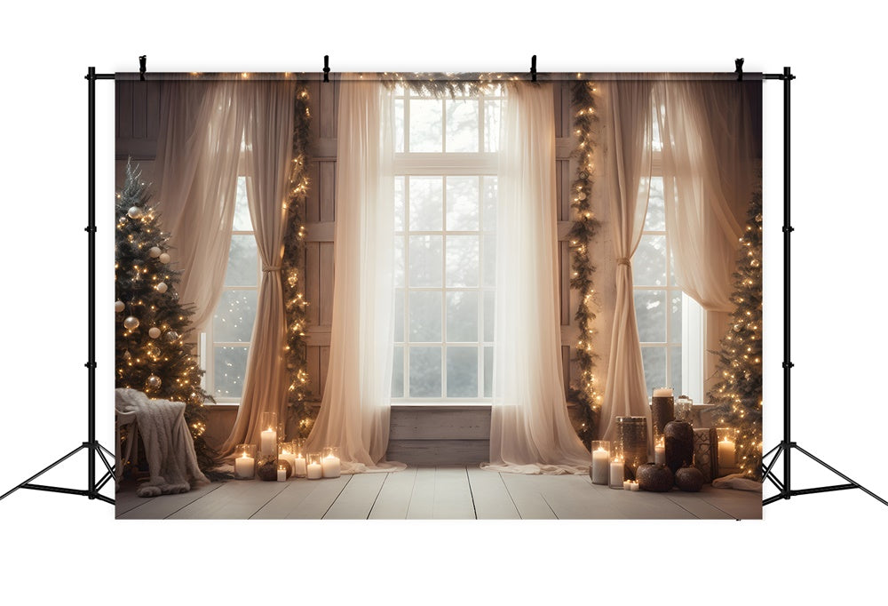 Christmas Tree Lights Window Curtain Backdrop UK RR7-812