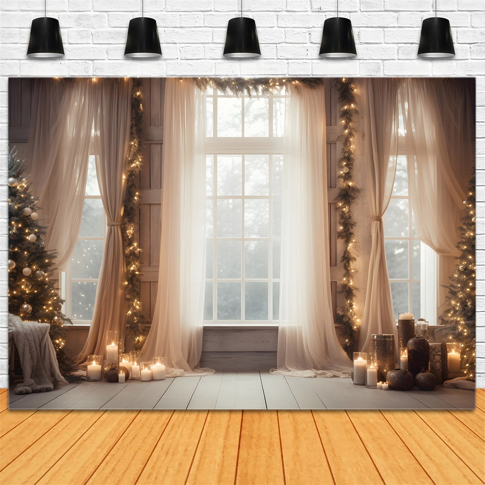 Christmas Tree Lights Window Curtain Backdrop UK RR7-812