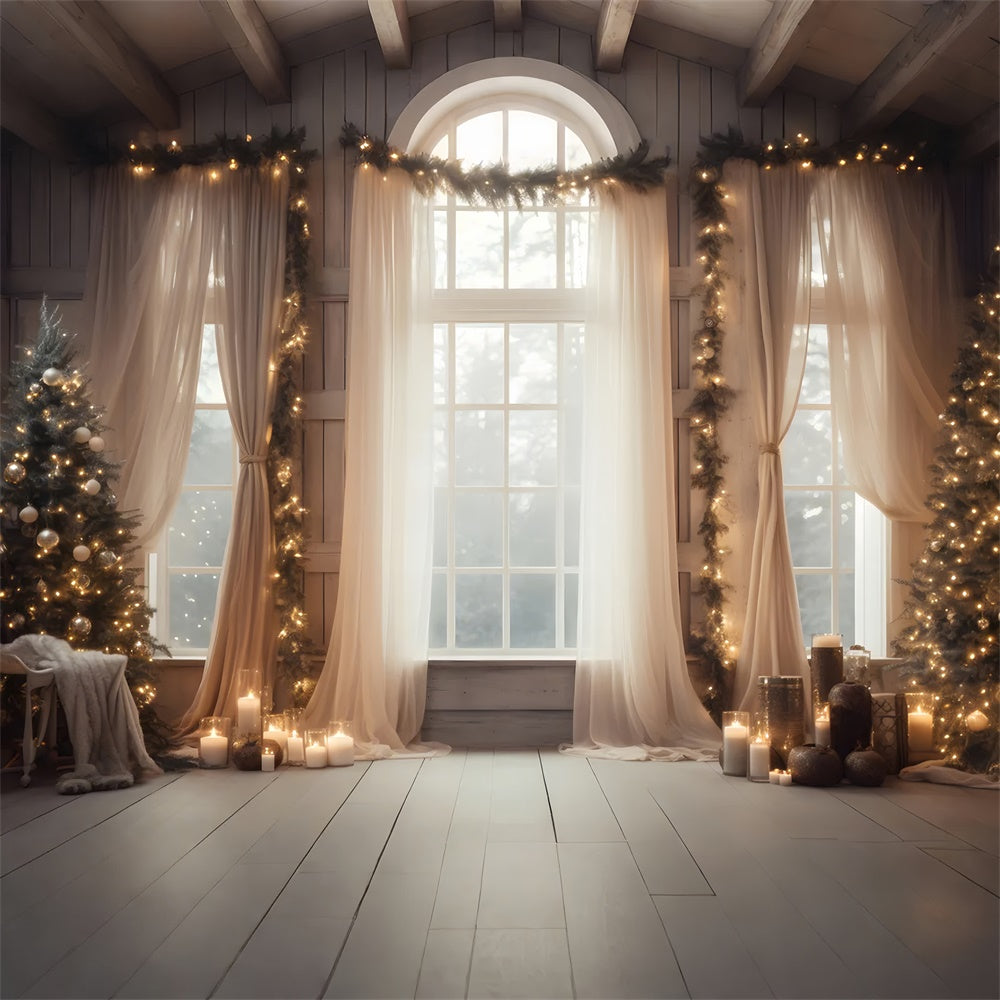 Christmas Tree Lights Window Curtain Backdrop UK RR7-812