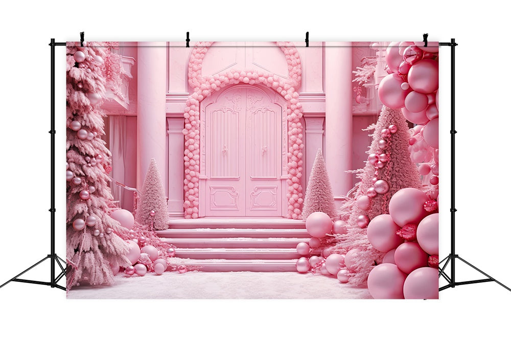 Christmas Tree Pink House Door Backdrop UK RR7-814