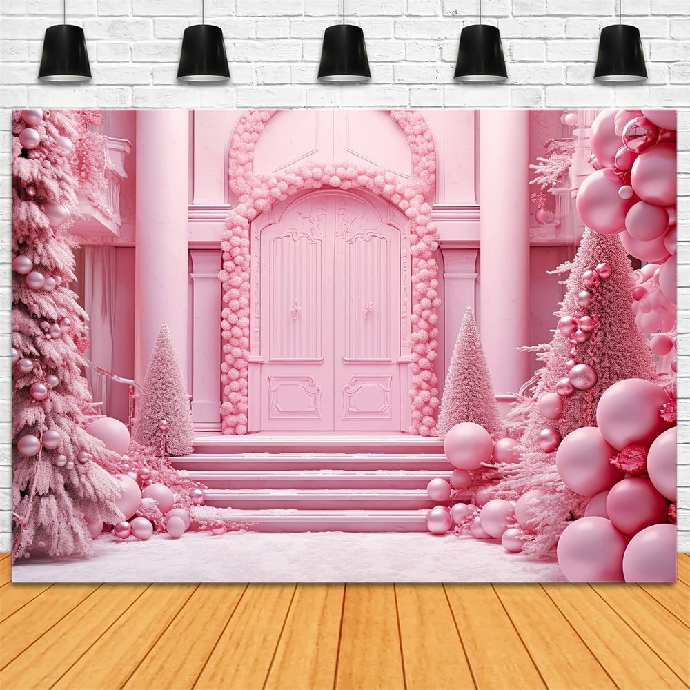 Christmas Tree Pink House Door Backdrop UK RR7-814