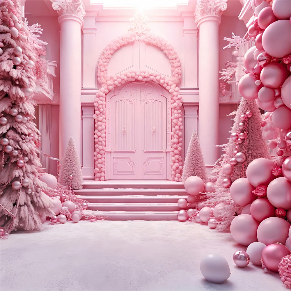 Christmas Tree Pink House Door Backdrop UK RR7-814