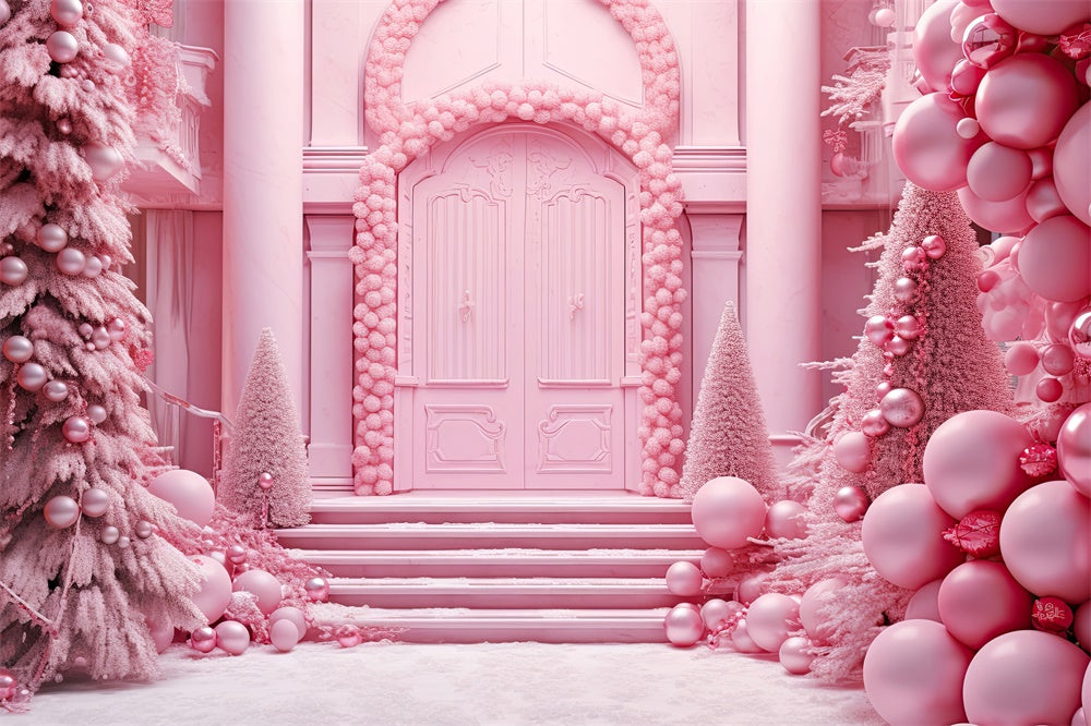 Christmas Tree Pink House Door Backdrop UK RR7-814