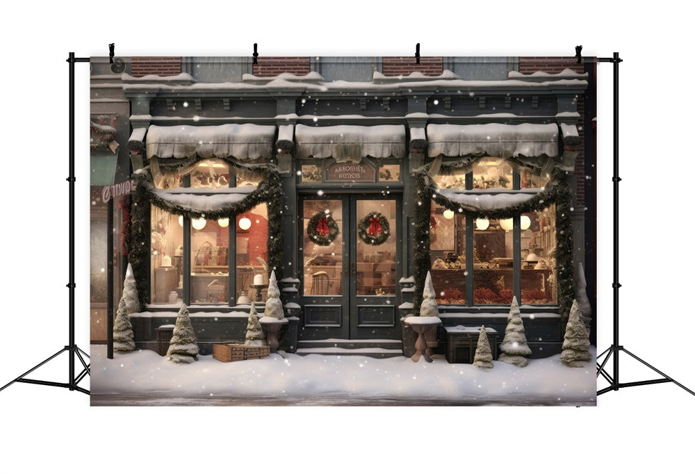 Winter Snow Street Christmas Shop Backdrop UK RR7-818