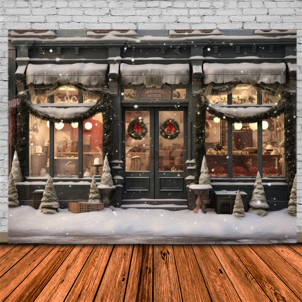 Winter Snow Street Christmas Shop Backdrop UK RR7-818