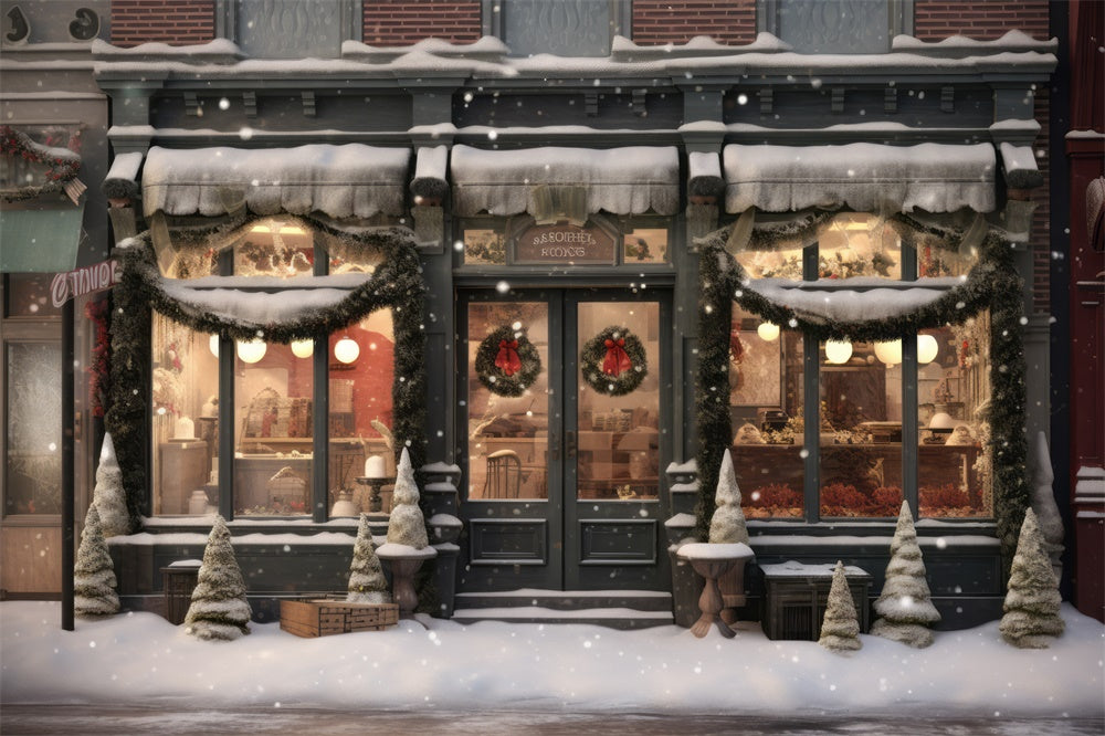 Winter Snow Street Christmas Shop Backdrop UK RR7-818