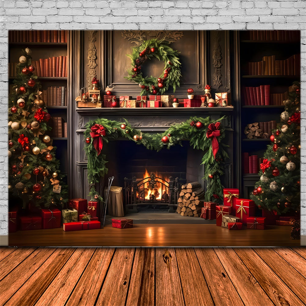 Christmas Tree Living Room Fireplace Backdrop UK RR7-820