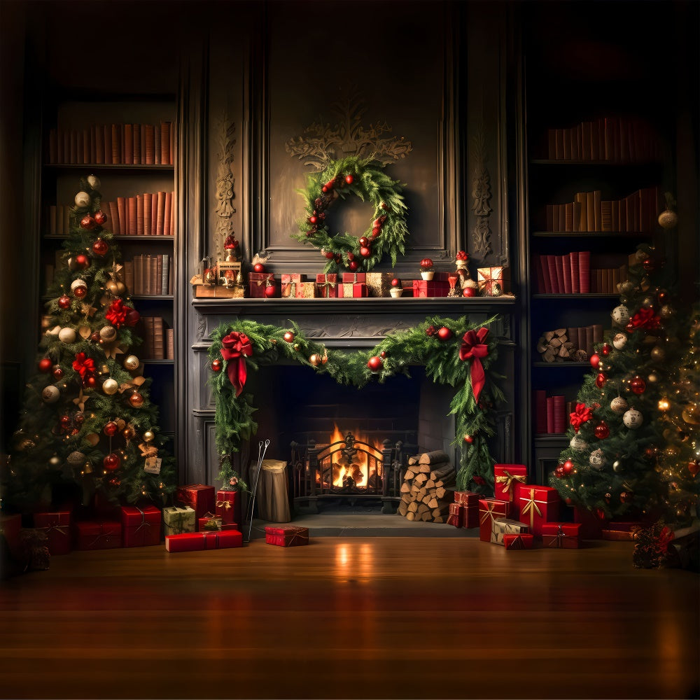 Christmas Tree Living Room Fireplace Backdrop UK RR7-820