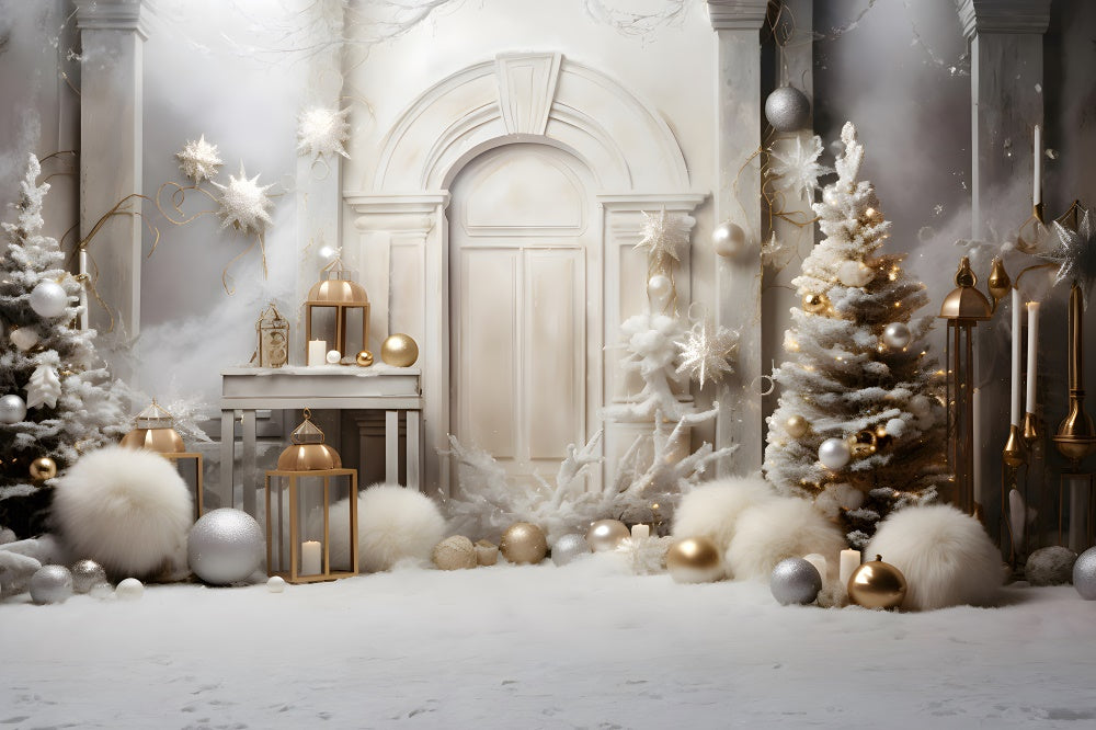 White Christmas Tree Balls Door Backdrop UK RR7-821