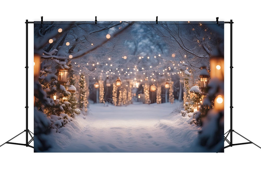 Snow Road Glowing Christmas Trees Backdrop UK RR7-822