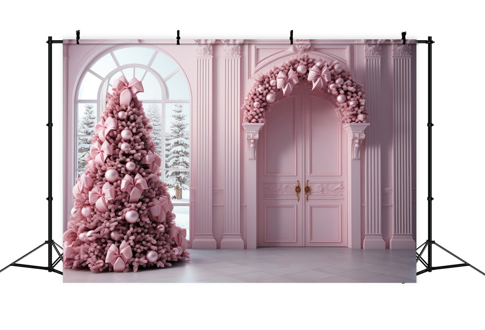 Pink Christmas Tree Garland Door Backdrop UK RR7-823