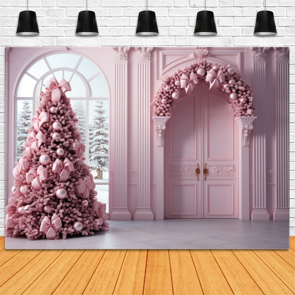 Pink Christmas Tree Garland Door Backdrop UK RR7-823