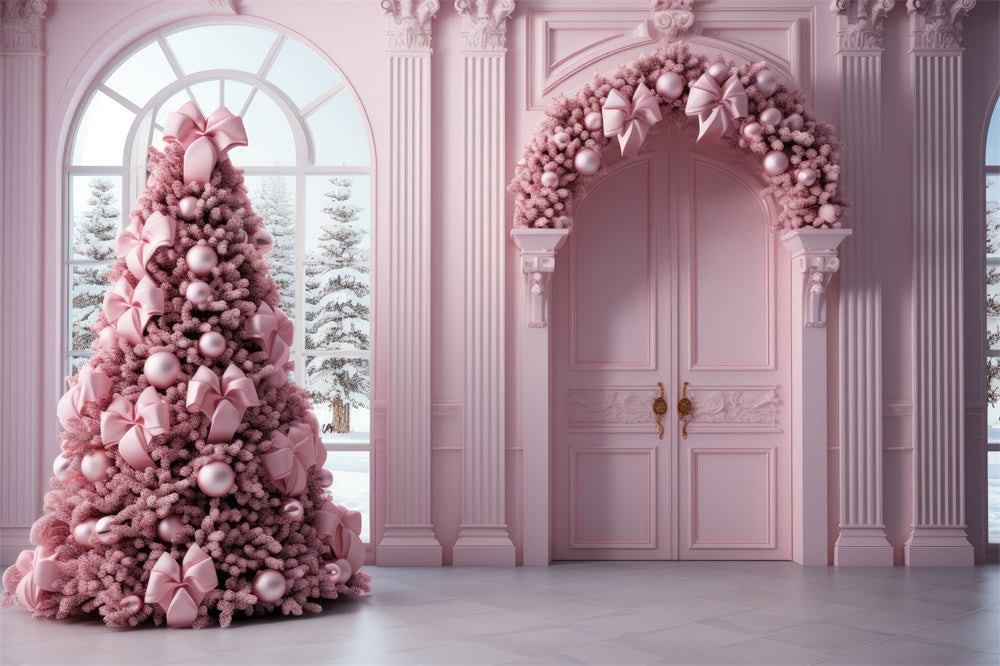 Pink Christmas Tree Garland Door Backdrop UK RR7-823