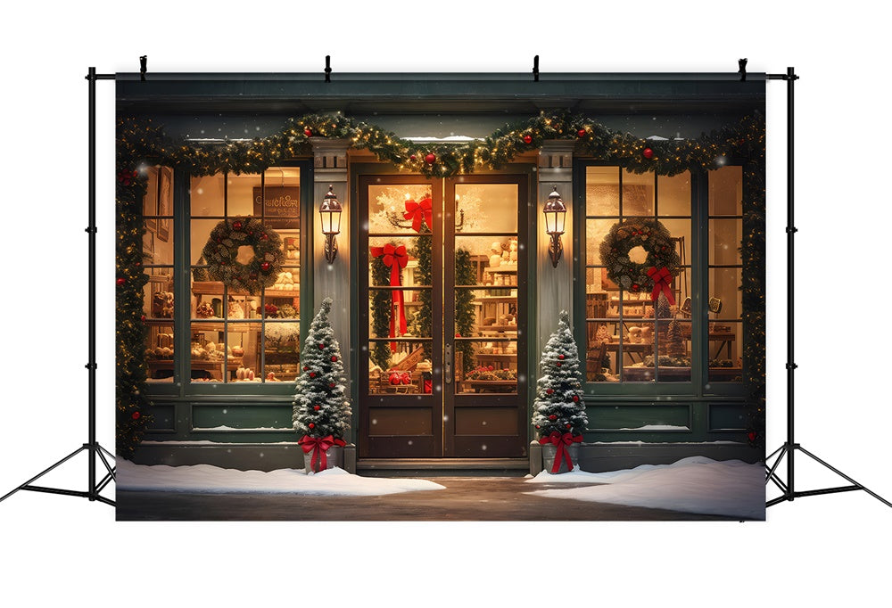 Christmas Shop Tree Snow Garland Backdrop UK RR7-825