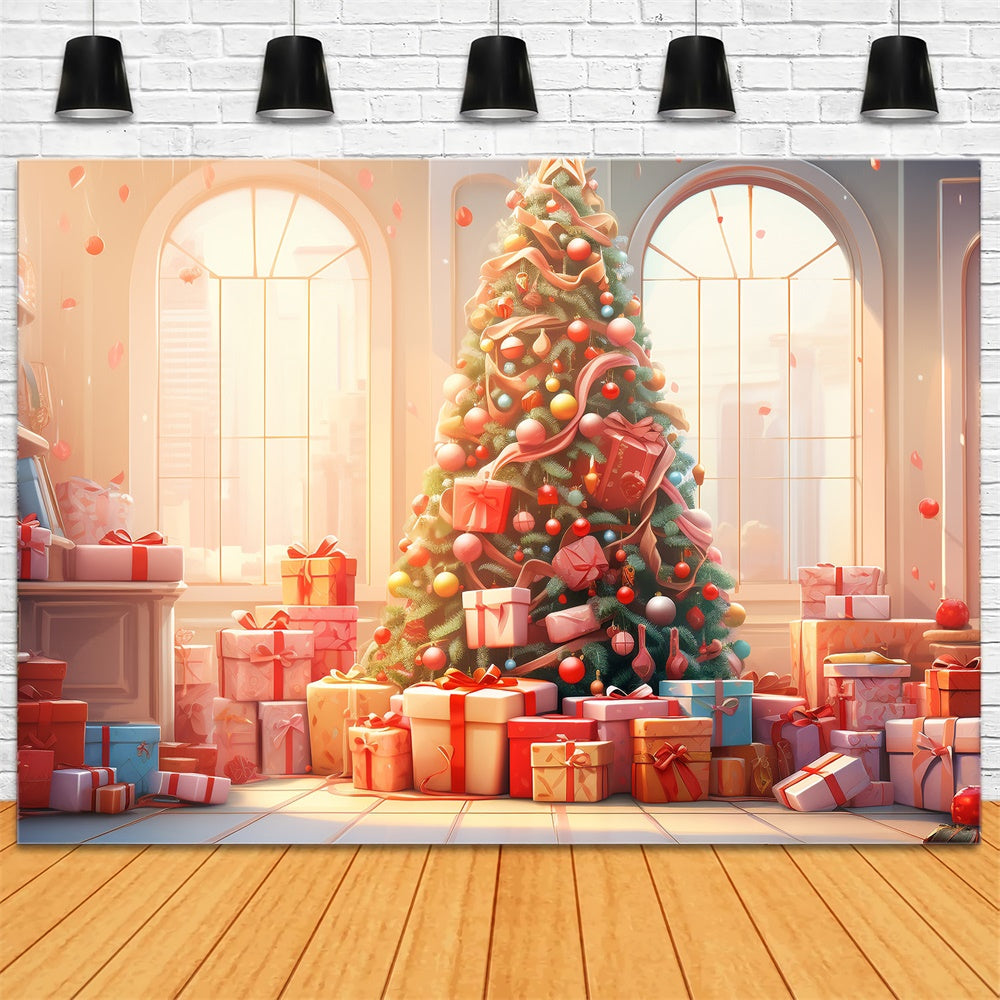 Christmas Tree Gift Boxes Window Backdrop UK RR7-828