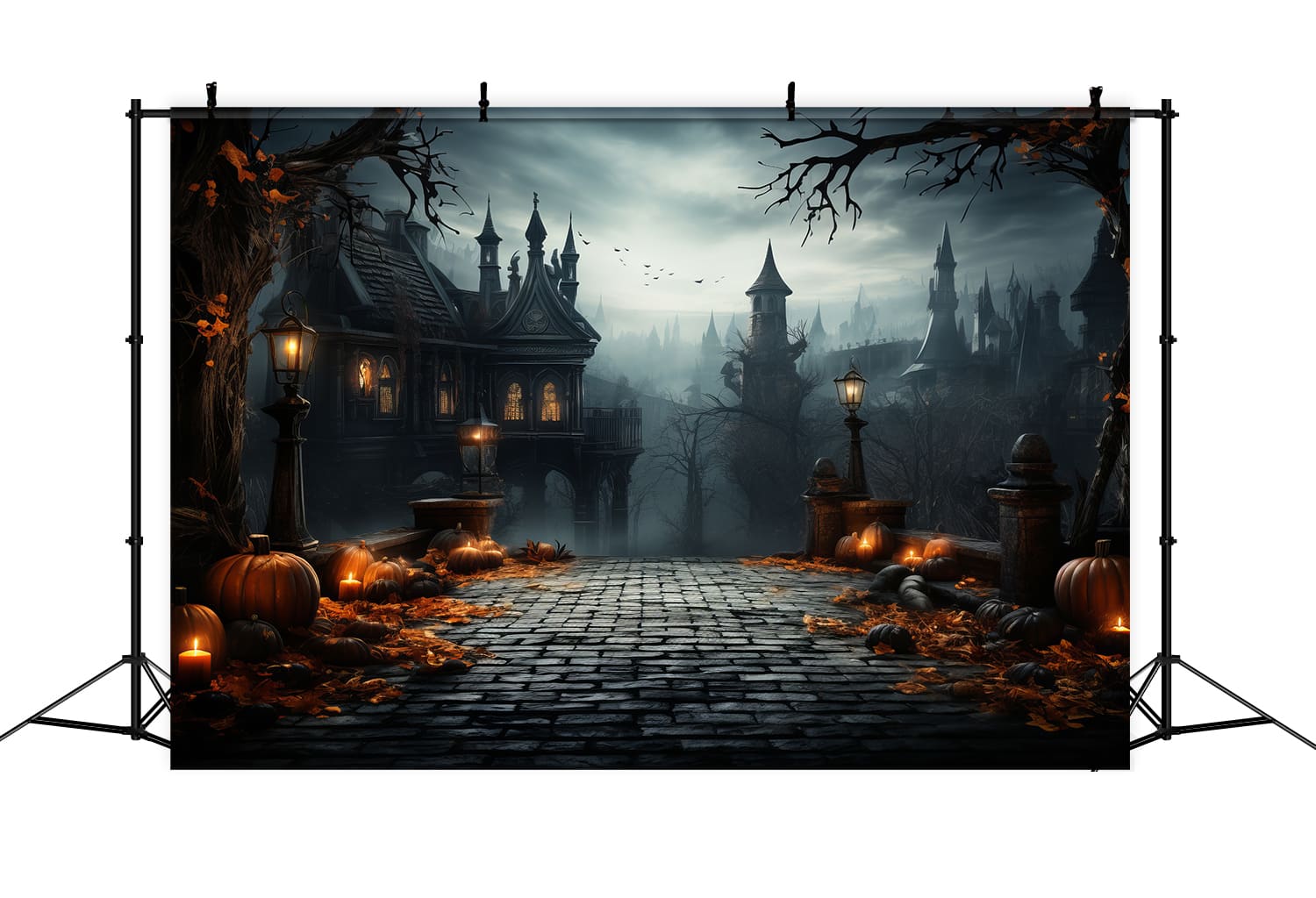 Halloween Scary Castle Pumpkin Lanterns Backdrop UK RR7-83