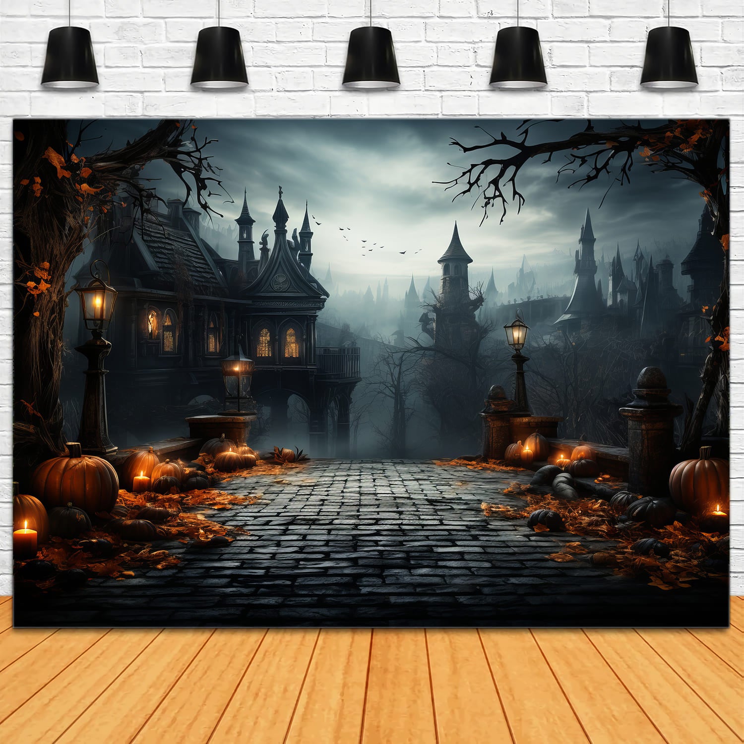 Halloween Scary Castle Pumpkin Lanterns Backdrop UK RR7-83