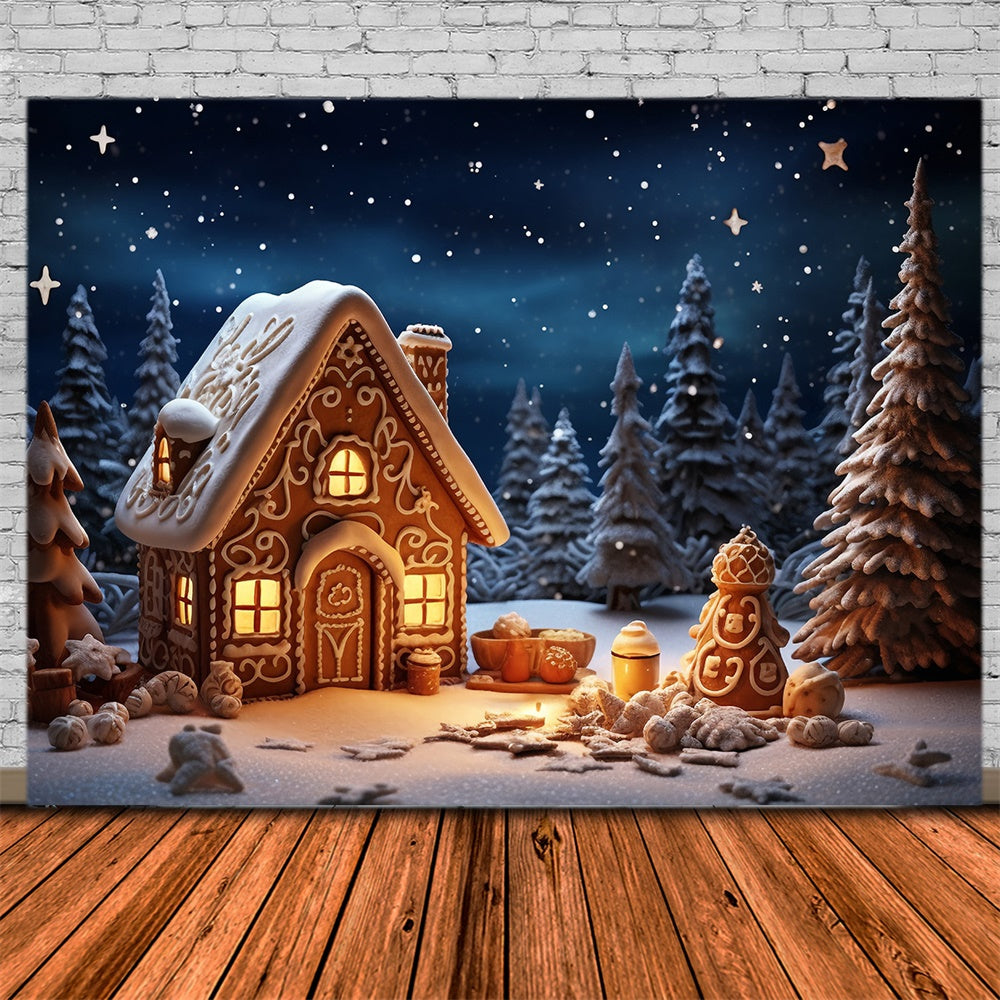 Christmas Night Forest Gingerbread House Backdrop UK RR7-831