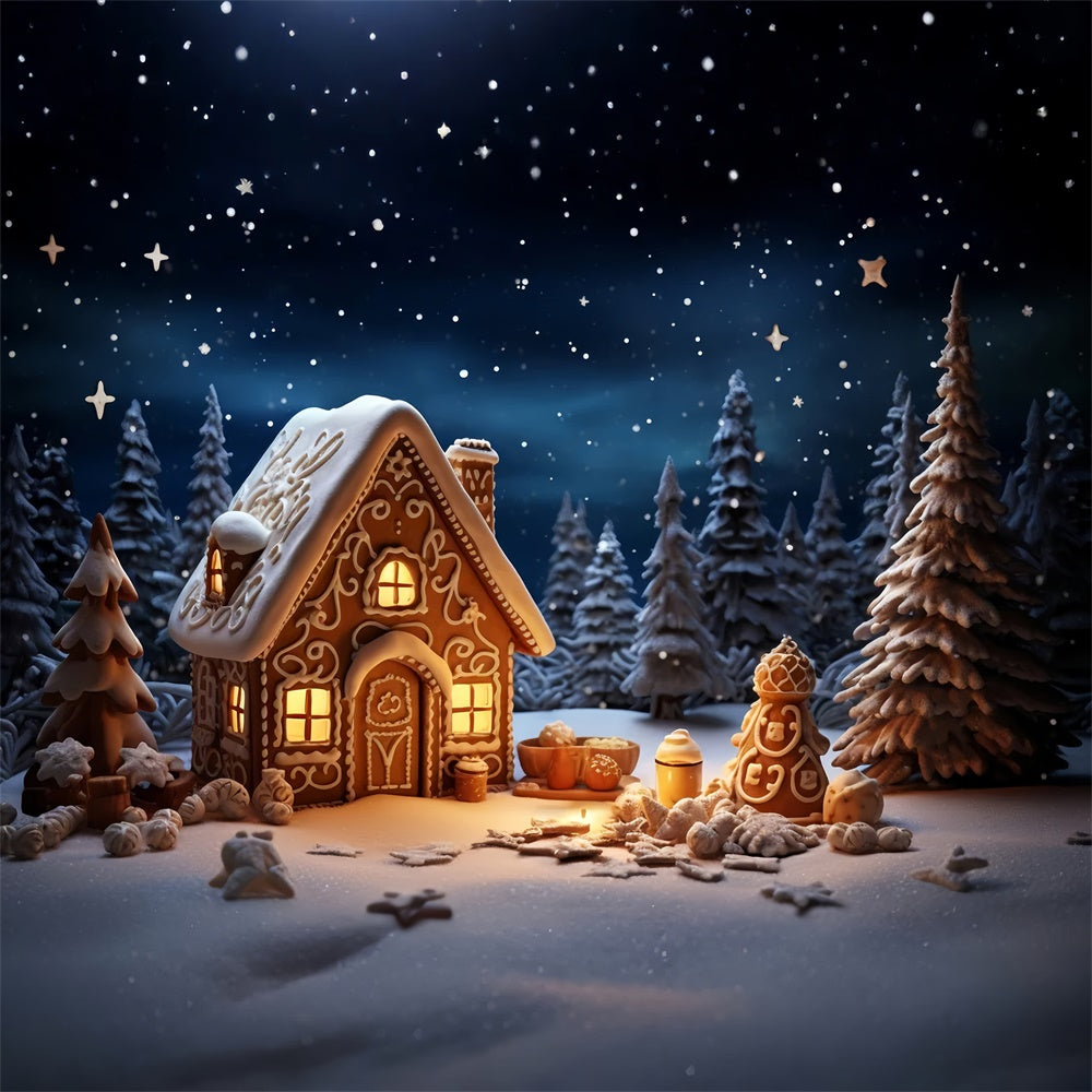 Christmas Night Forest Gingerbread House Backdrop UK RR7-831