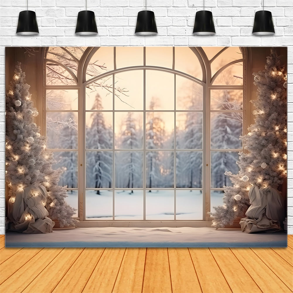 Christmas Tree Window Snow Forest Backdrop UK RR7-833