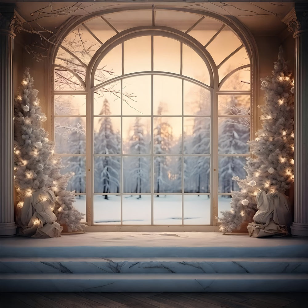 Christmas Tree Window Snow Forest Backdrop UK RR7-833