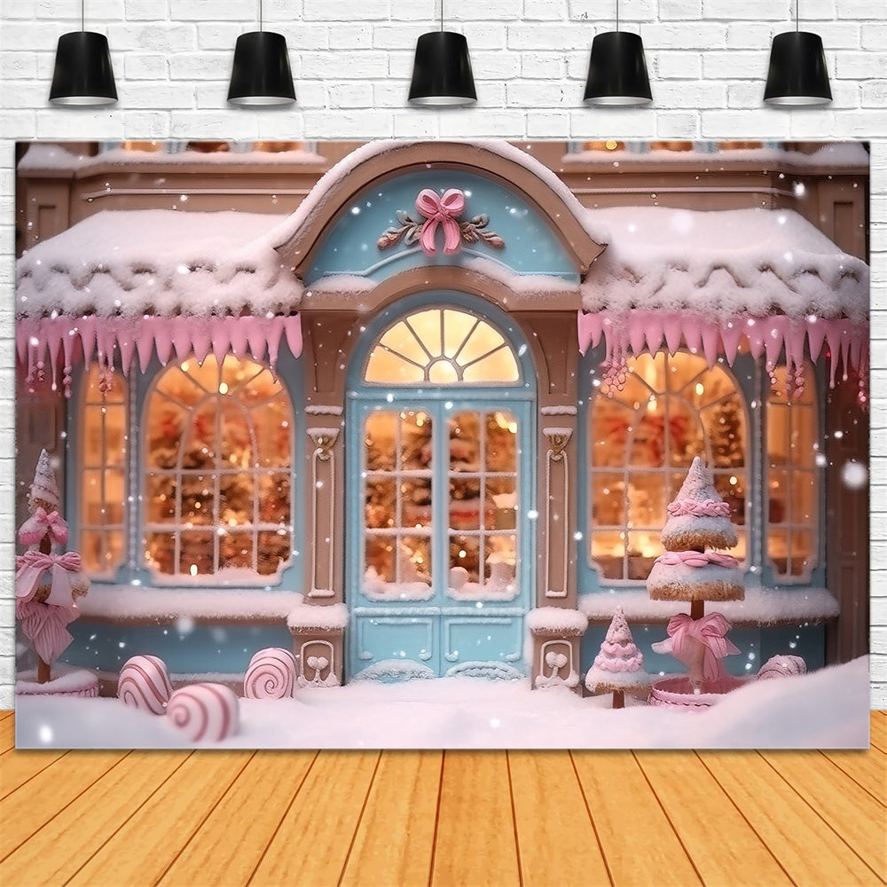 Pink Candy Store Snowflake Christmas Backdrop UK RR7-834