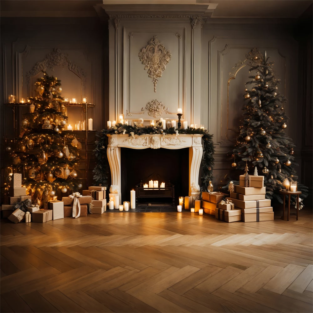 Christmas Tree Fireplace Candles Backdrop UK RR7-836