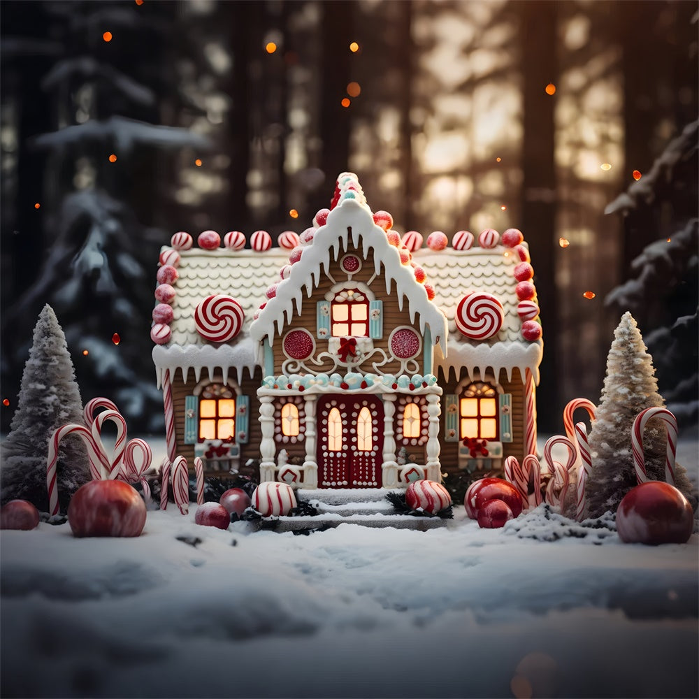 Christmas Snow Forest Candy House Backdrop UK RR7-838