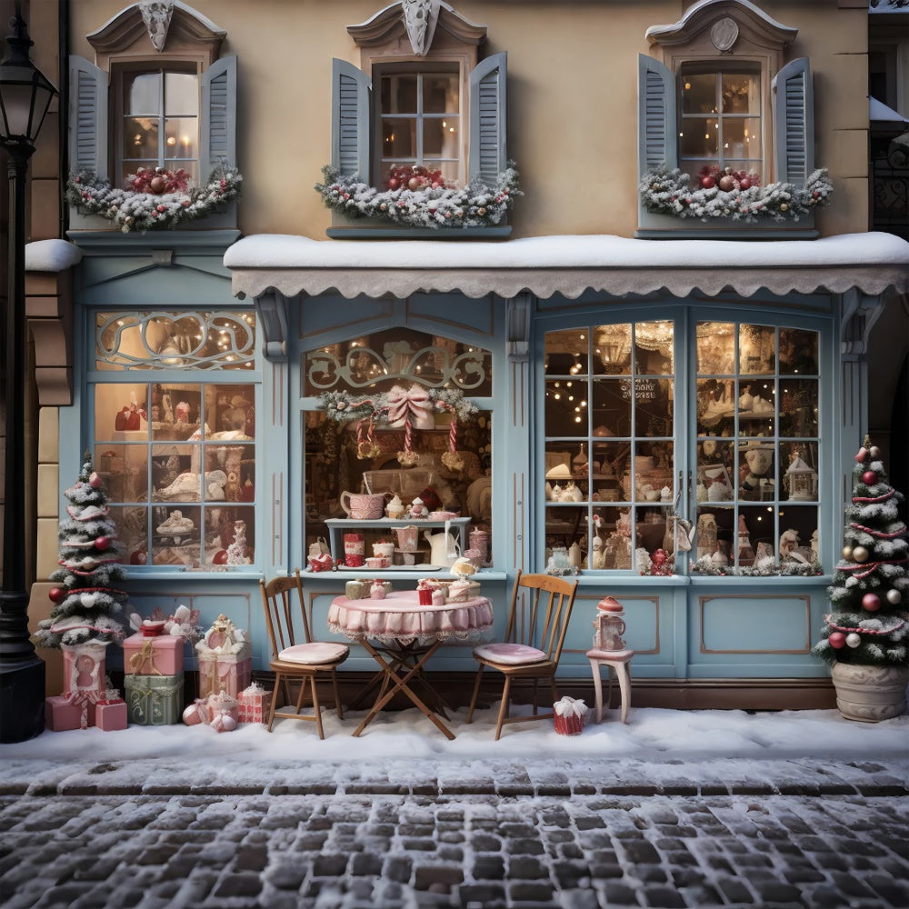 Winter Snow Christmas Gift Store Backdrop UK RR7-839