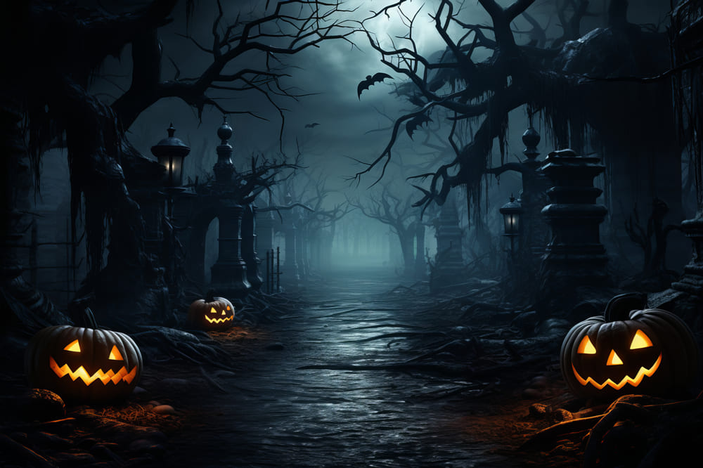 Halloween Horror Forest Evil Pumpkins Backdrop UK RR7-84