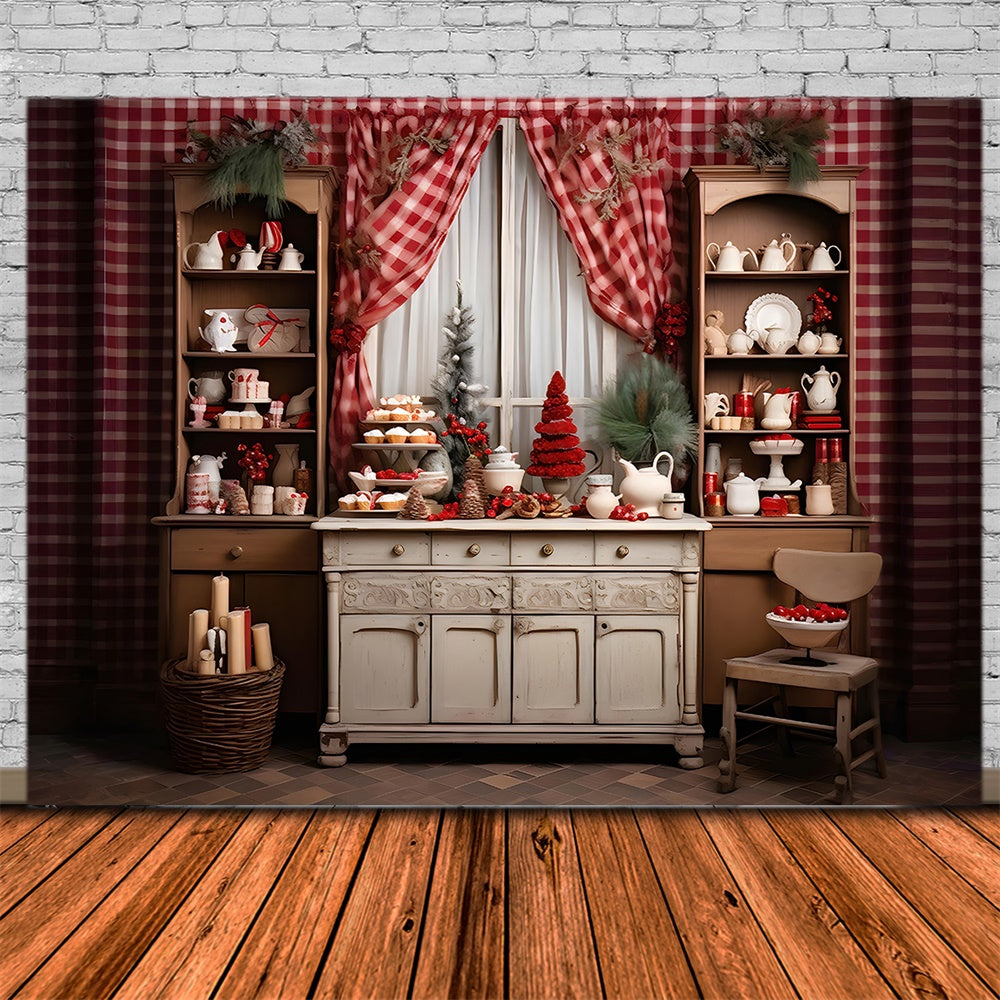 Decorated Christmas Kitchen Shelf Backdrop UK RR7-841