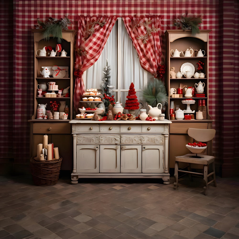 Decorated Christmas Kitchen Shelf Backdrop UK RR7-841