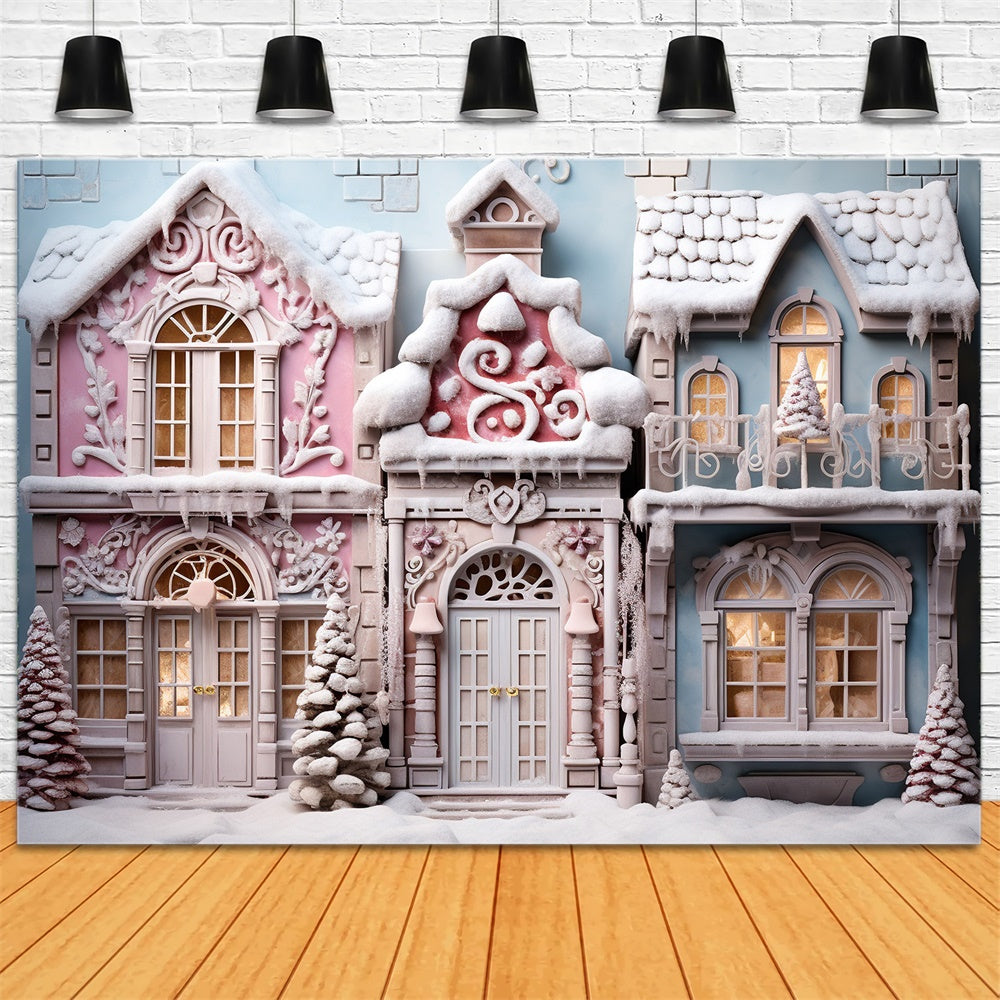 Christmas Tree Snow Candy House Backdrop UK RR7-844