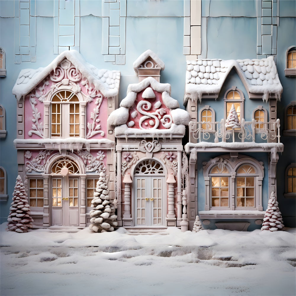 Christmas Tree Snow Candy House Backdrop UK RR7-844