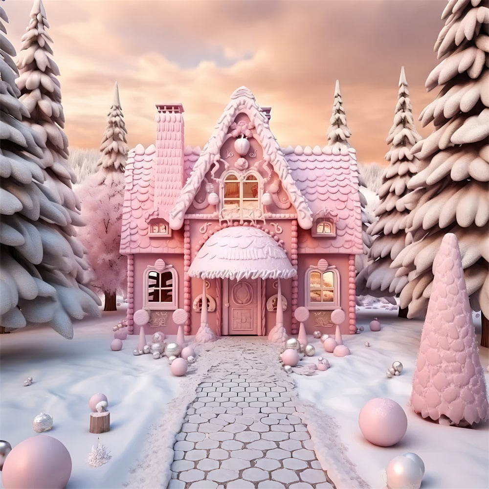 Christmas Pink Candy House Cart Backdrop UK RR7-845