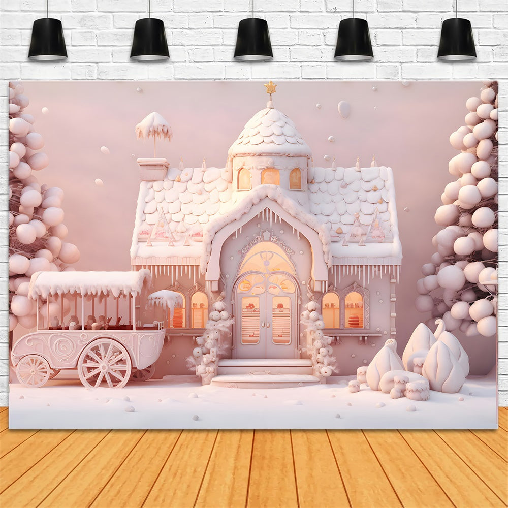 Pink Christmas Candy Cart House Backdrop UK RR7-846