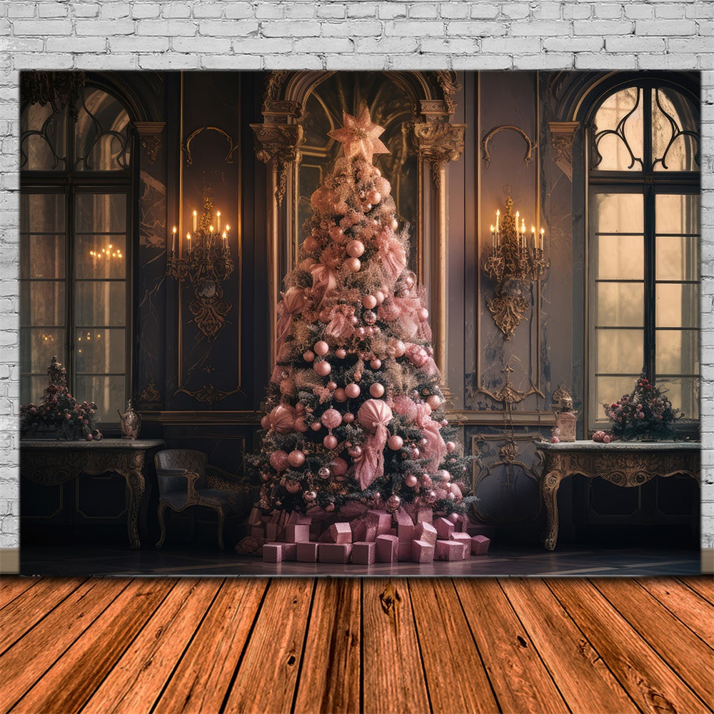 Pink Christmas Tree Wall Window Backdrop UK RR7-849