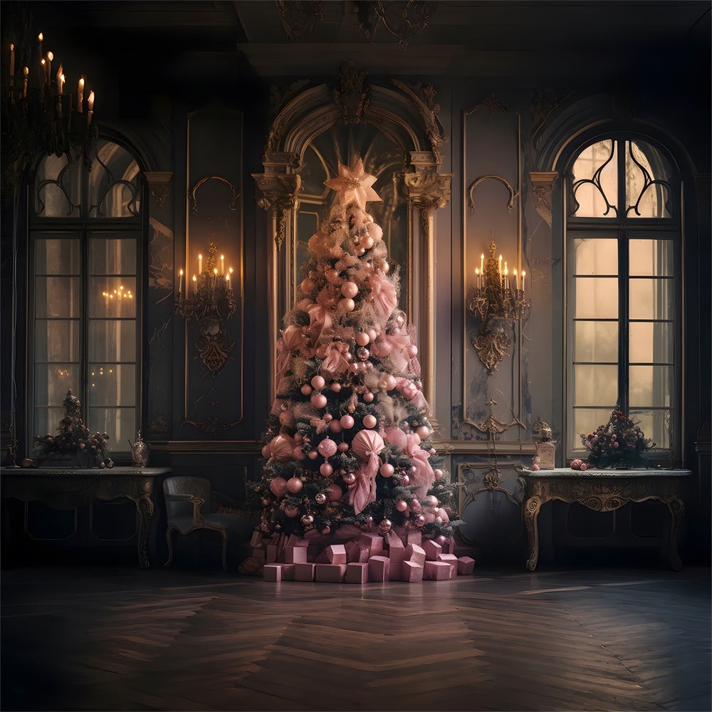 Pink Christmas Tree Wall Window Backdrop UK RR7-849