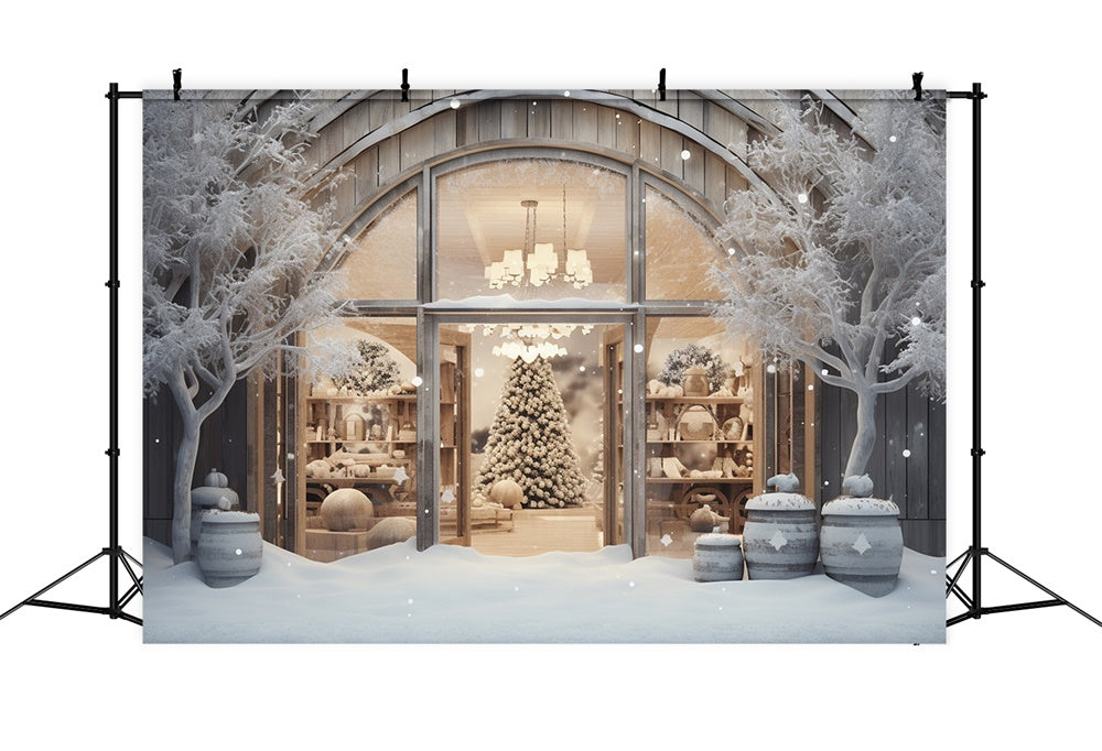 Christmas Shop Window Snow Scenery Backdrop UK RR7-851