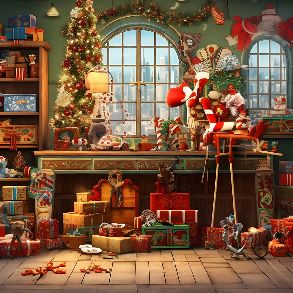 Christmas Santa Claus House Room Backdrop UK RR7-853