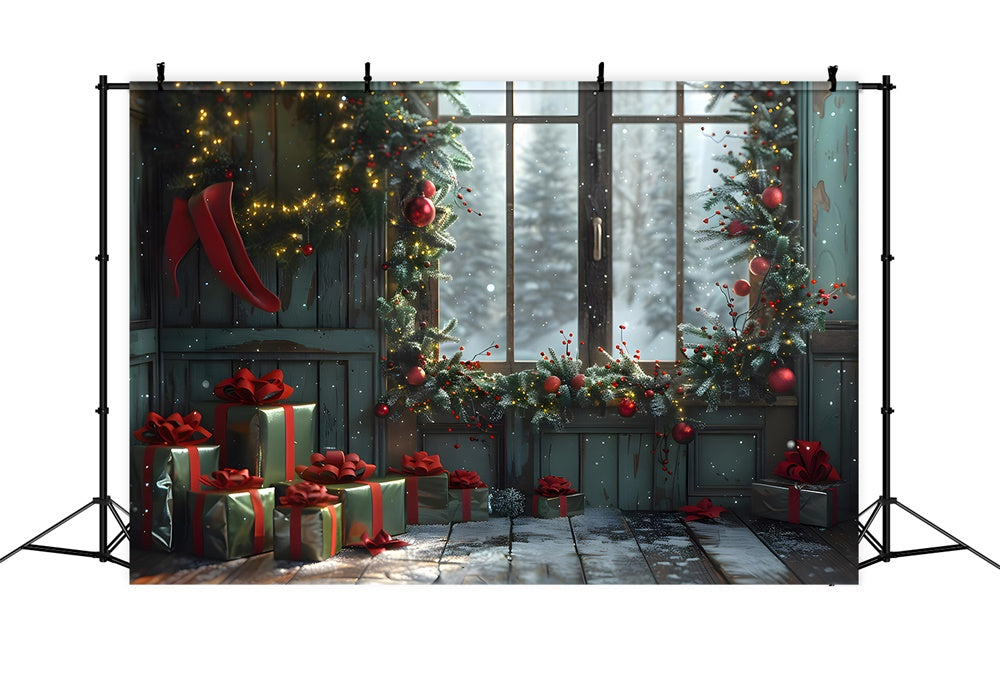 Christmas Gift Boxes Room Window Backdrop UK RR7-854