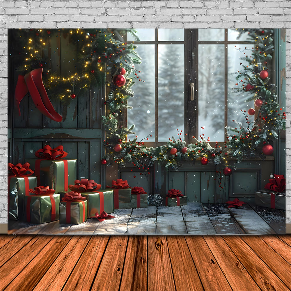 Christmas Gift Boxes Room Window Backdrop UK RR7-854